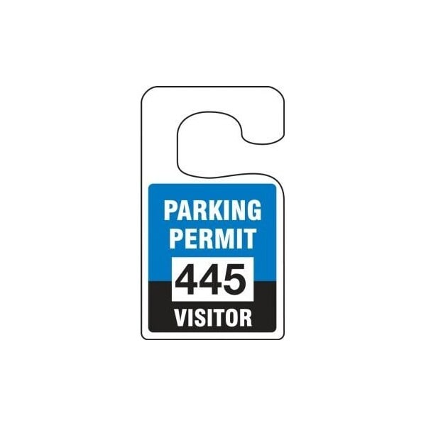 Accuform Parking Permit Tag, VISITOR Numbered 300-399, Blue, 5in x 3in, Laminated PF-Cardstock, 100PK TNT270BUD - main